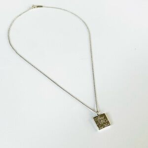Tiffany & Co. Notes Square Tag Necklace – Sterling Silver Script Pendant